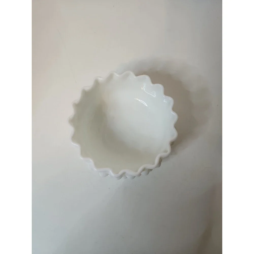 Hobnail White Milkglass Planter Tray Or Candy Dish Scalloped Edge